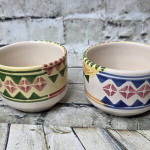 2 Lamas VTG Geometric Southwestern Coffee Tea Mug Cups Hand Painted Italy